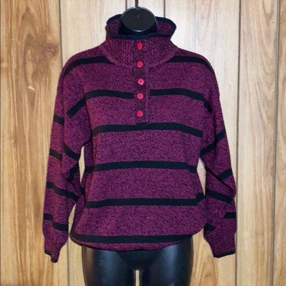Vintage 80s Ricki turtleneck button up sweater - Picture 1 of 5